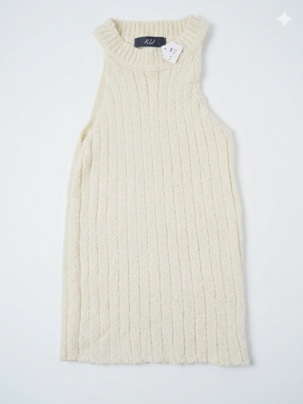 Kld Ivory Ribbed Knit Sleeveless Mock Neck Top -‎ Size Small